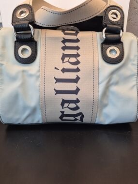 Galliano LOGO Vintage Bowling Bag. Tan & Black Twist Lock Leather Bag,
